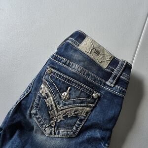 Miss Me Jeans Womens 27x30 Blue Medium Wash Mid Rise Bootcut Embroidered Pockets